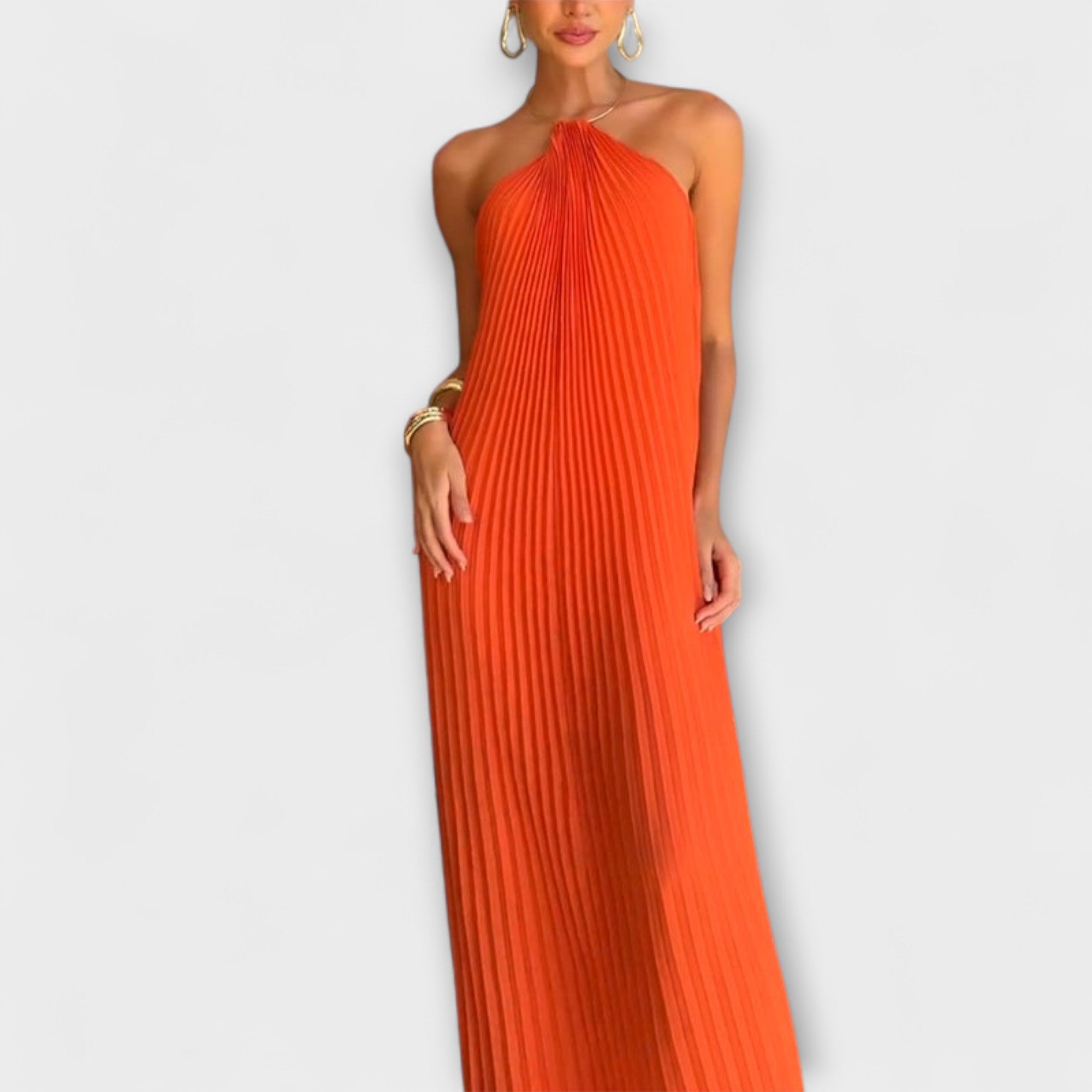 Poppy - Orange Maxikleid mit Plissee