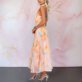Aurora - Pastellfarbenes Neckholder-Maxikleid