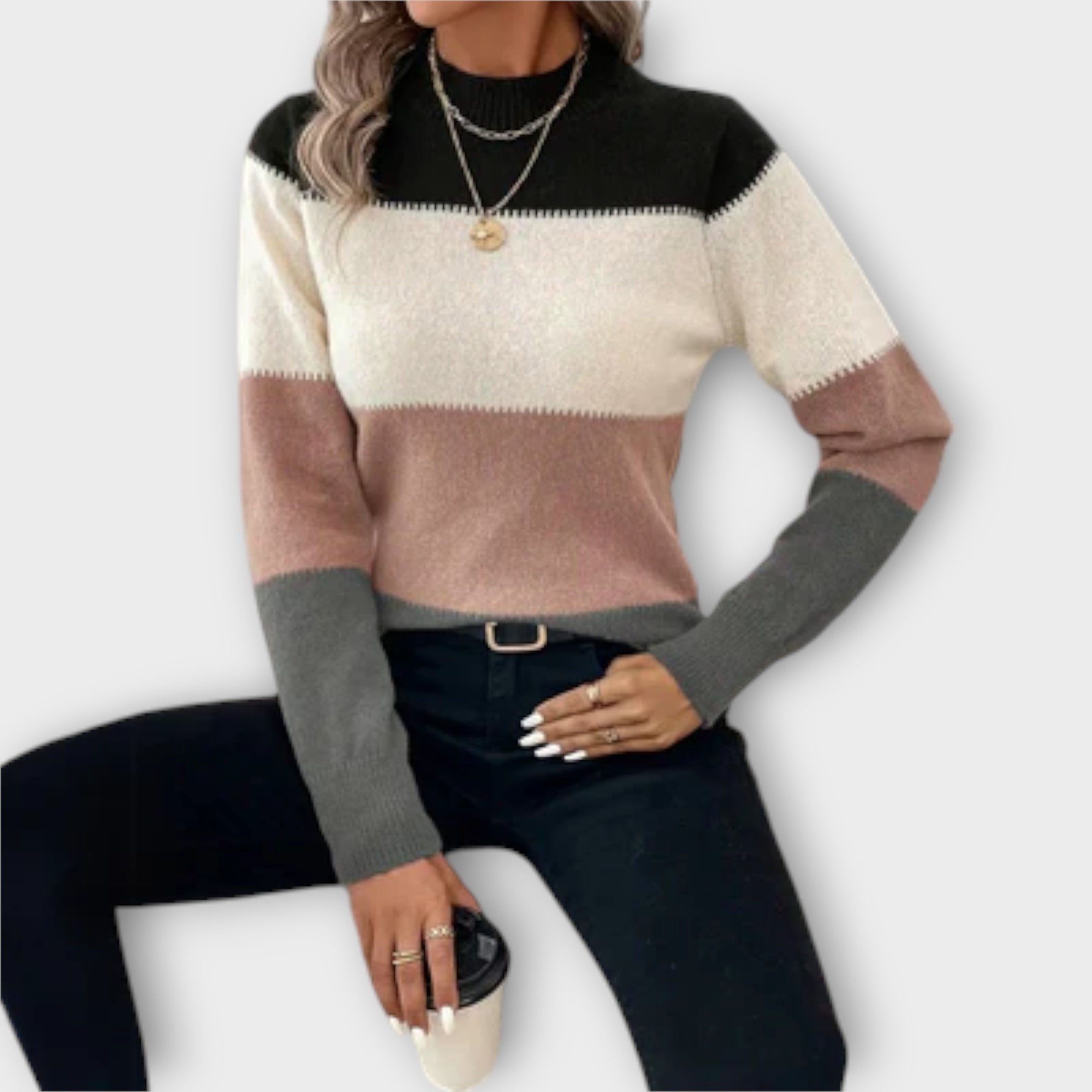 Elina - Grau-schwarzer Pullover mit Colour-Block