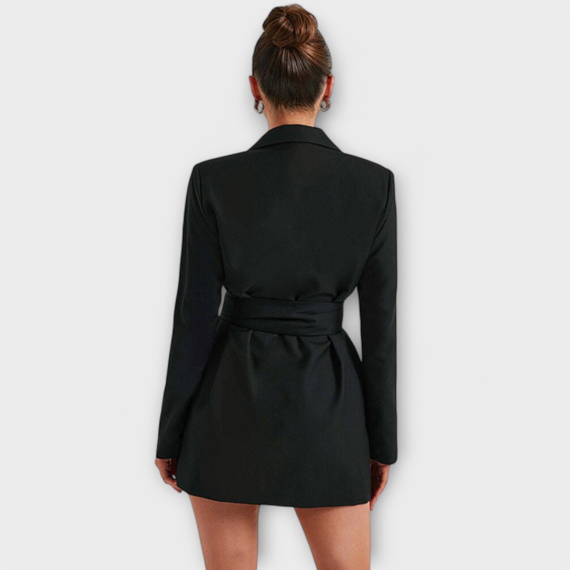 Schwarzes Blazerkleid mit V-Ausschnitt