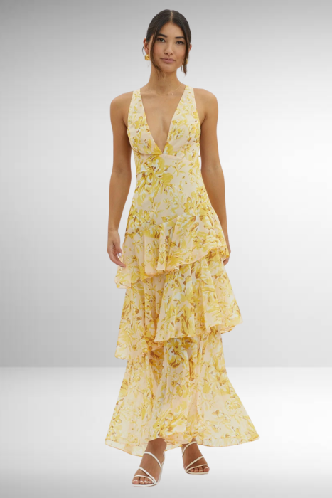 Marina - Rotes elegantes Langkleid mit Blüten