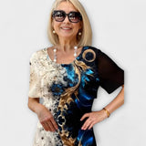 Barbara - Schwarz-blaues Kleid mit Sommerblütenmuster