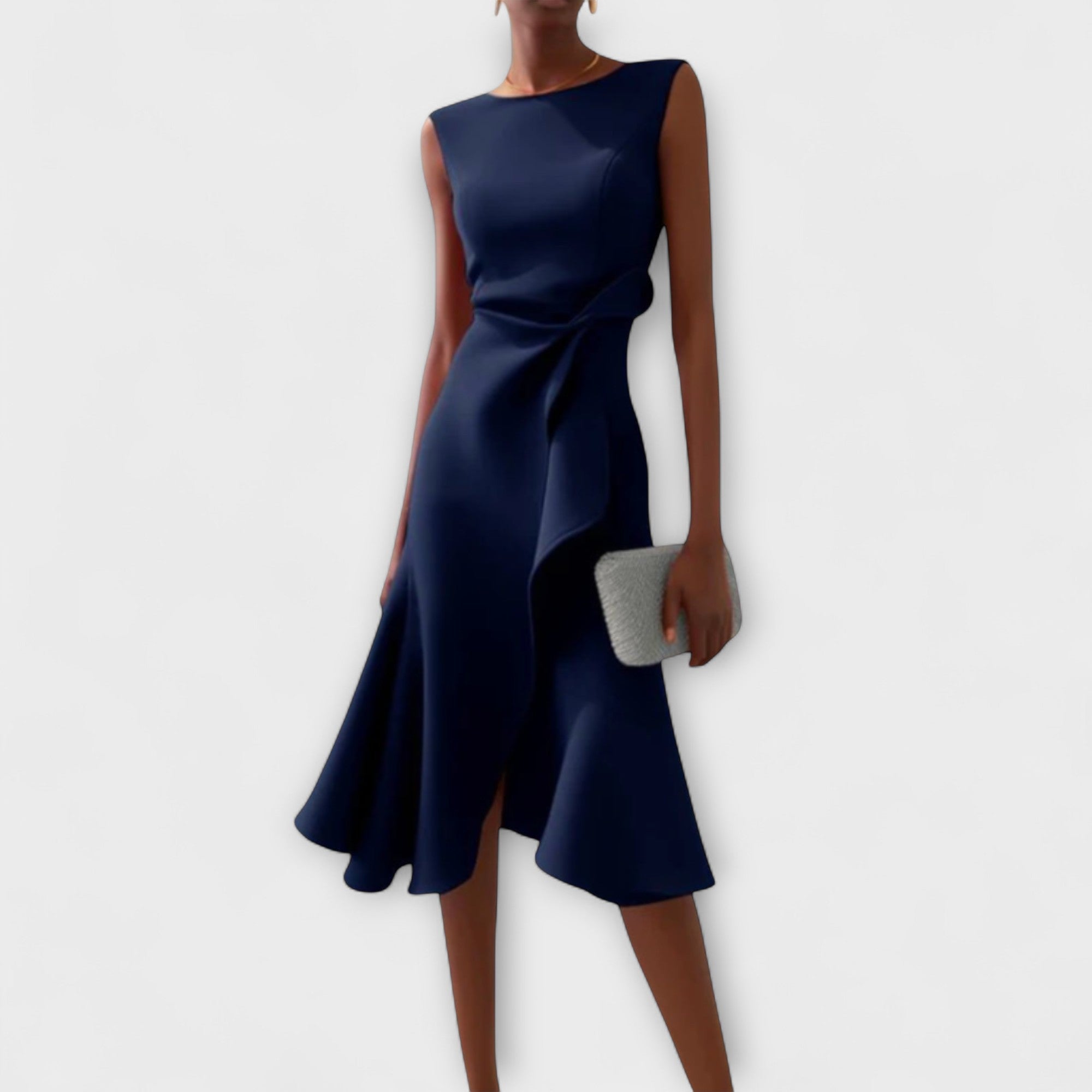 Juliette - Rostrotes drapiertes asymmetrisches Midikleid