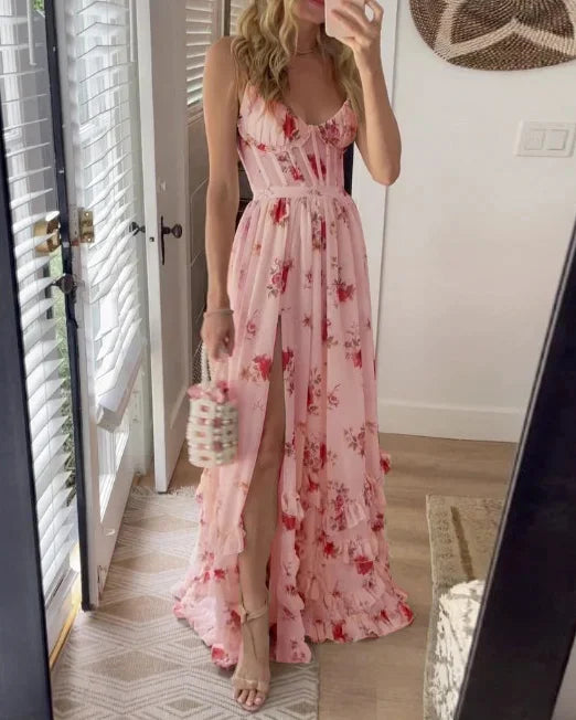 Sónia - Weisses Midikleid mit floralem Muster