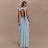 Rieke - Beiges Maxikleid mit hohem Beinschlitz