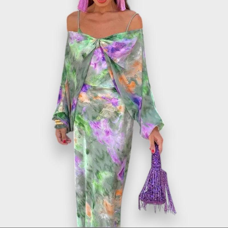 Daniela - Grünes Sommerkleid mit Aquarell-Blüten