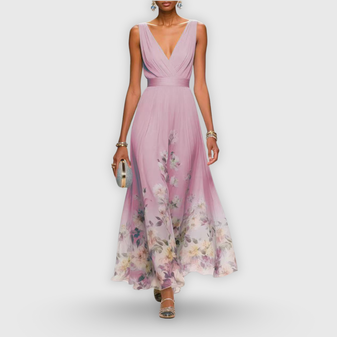 Cíntia - Hellblaues Sommerkleid mit Blütensaum