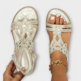 Reinhilde - Türkise Boho-Sandalen mit Strass