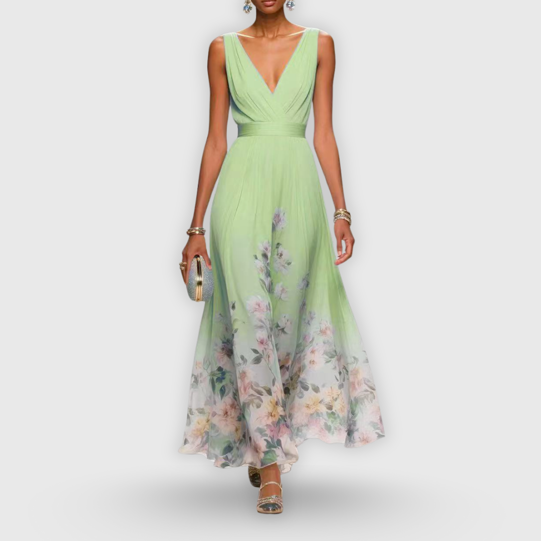 Cíntia - Hellblaues Sommerkleid mit Blütensaum