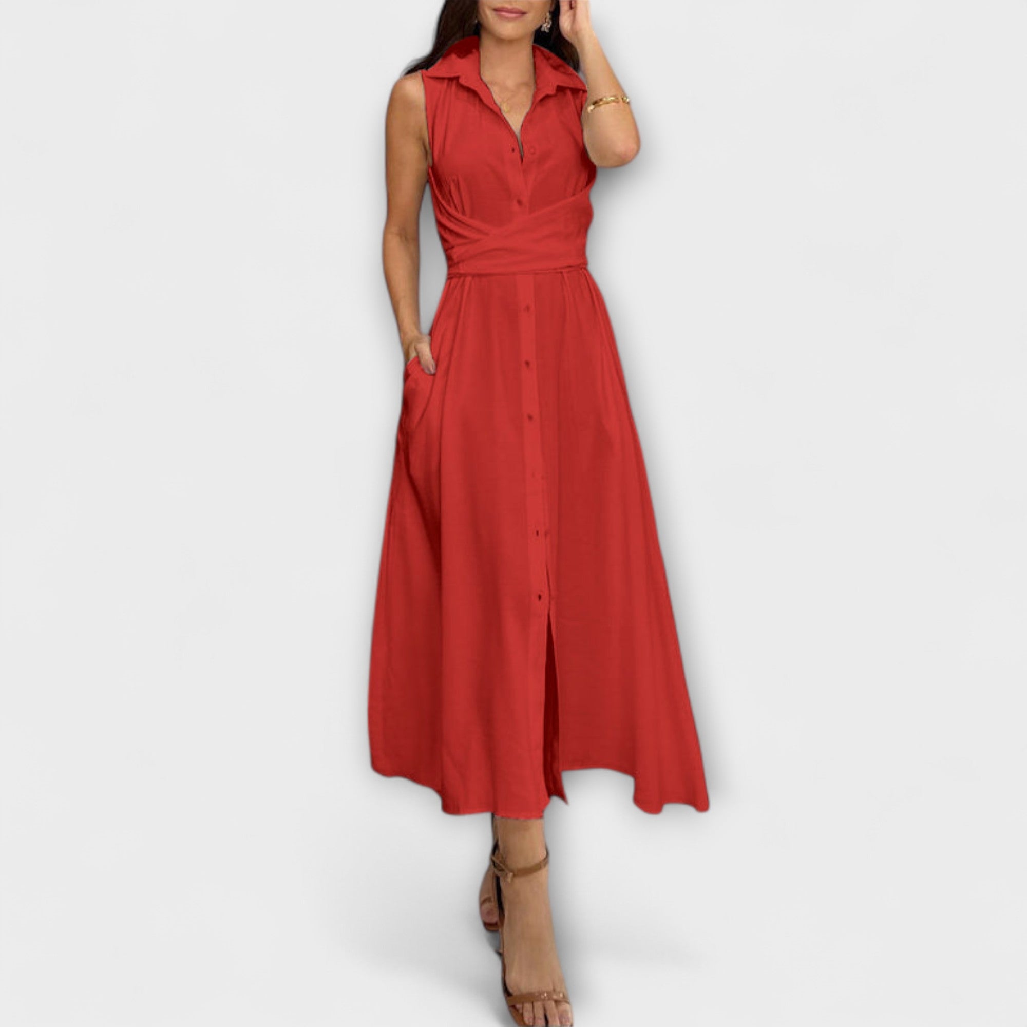 Mira - Dunkelblaues Midikleid mit Bindedetail