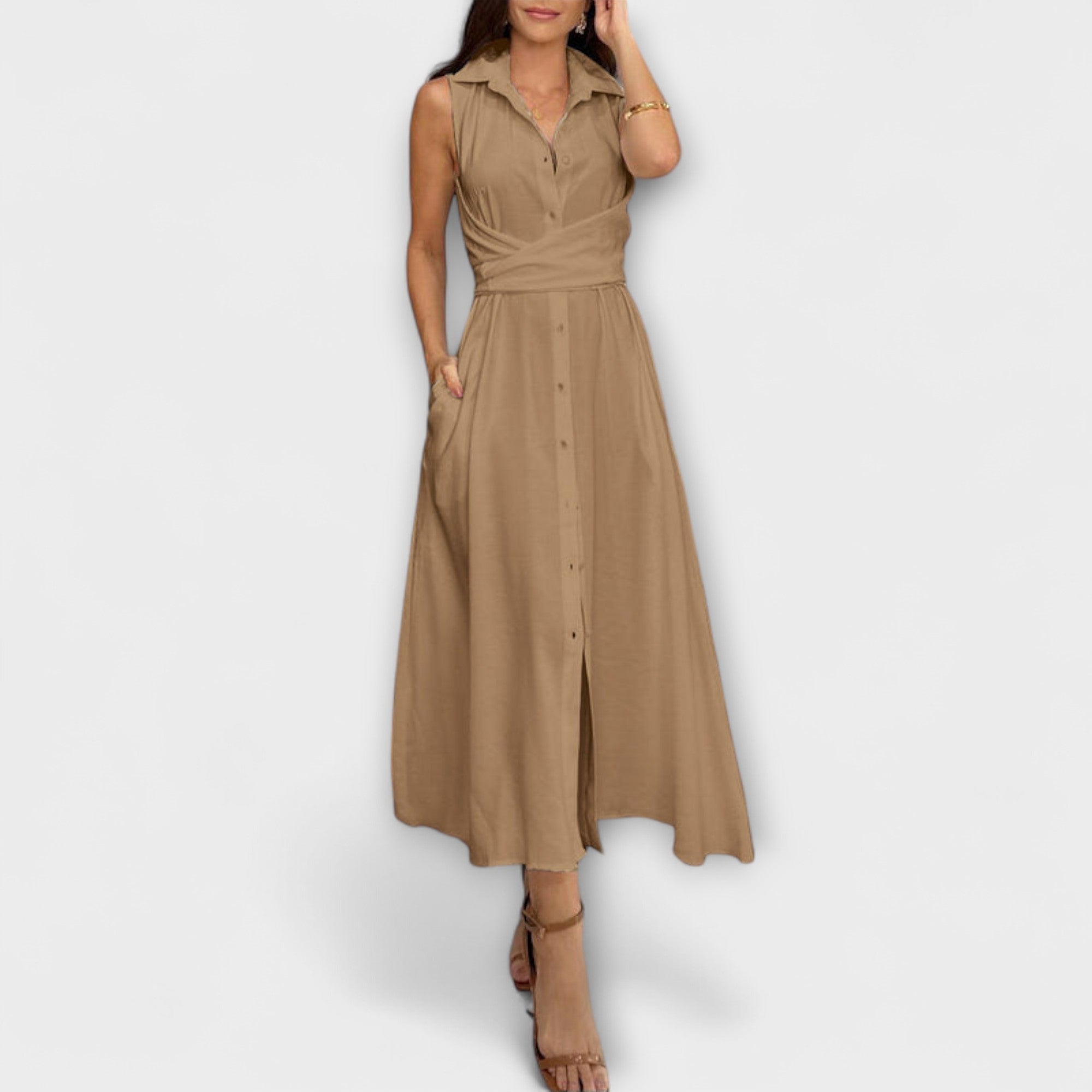 Mira - Dunkelblaues Midikleid mit Bindedetail