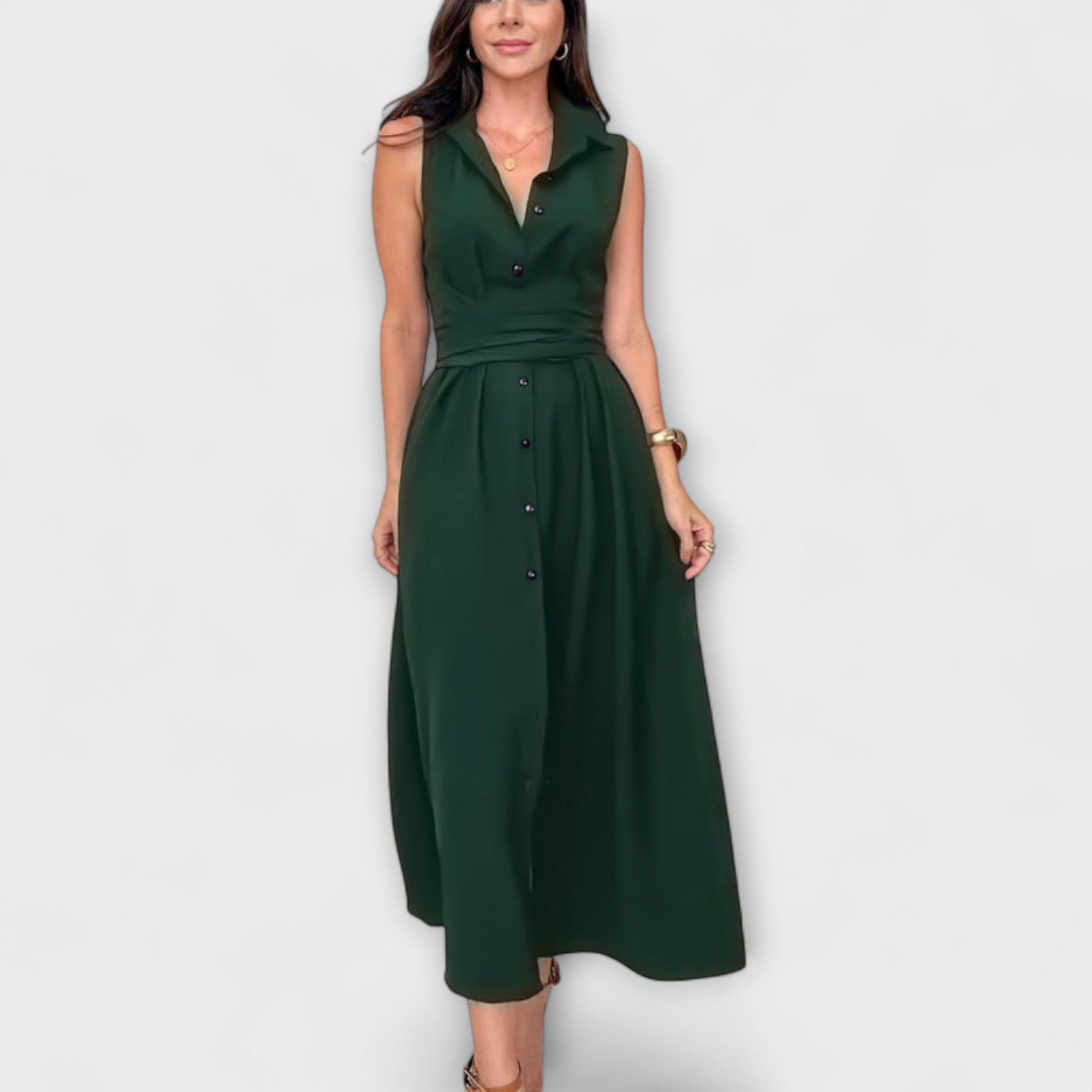 Mira - Dunkelblaues Midikleid mit Bindedetail
