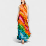 Iris - Regenbogenfarbenes Rüschen-Maxikleid