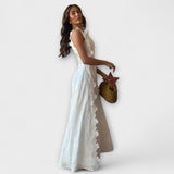 Éliora - Weisses Maxikleid mit Spitzenblumenmuster