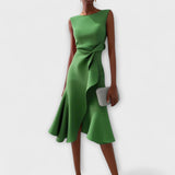Juliette - Rostrotes drapiertes asymmetrisches Midikleid