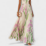 Penélope - Cremefarbenes Chiffon-Maxikleid mit Blüten