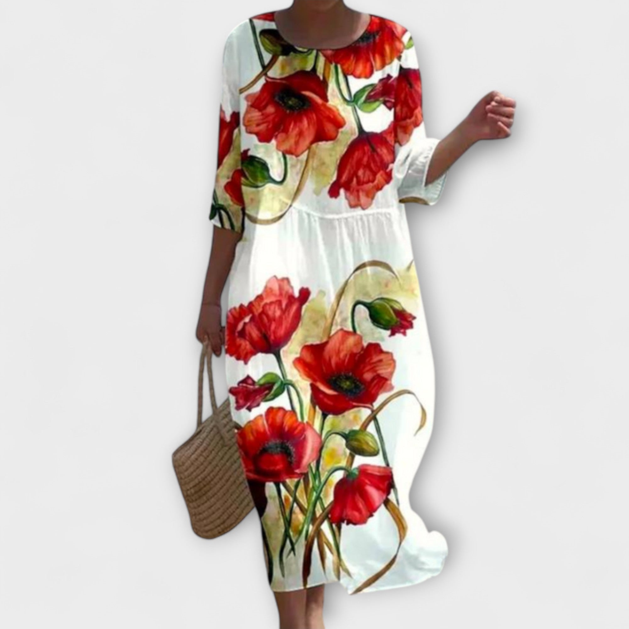 Miranda - Mintgrünes Midikleid mit Rosenmuster