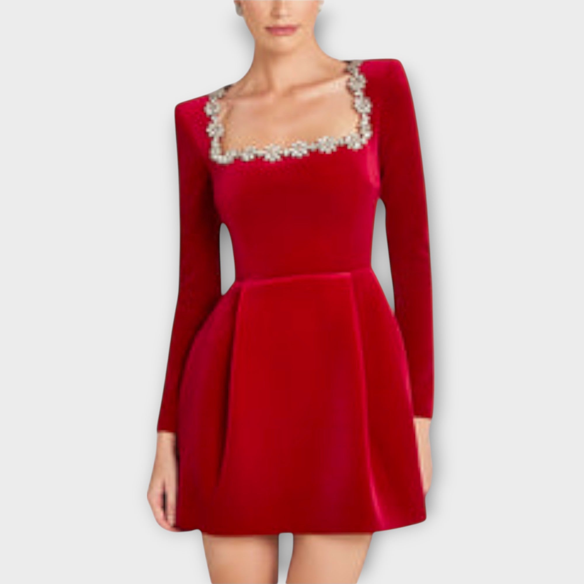 Wren - Schwarzes Samt-Mini-Kleid mit Schmucksteinen