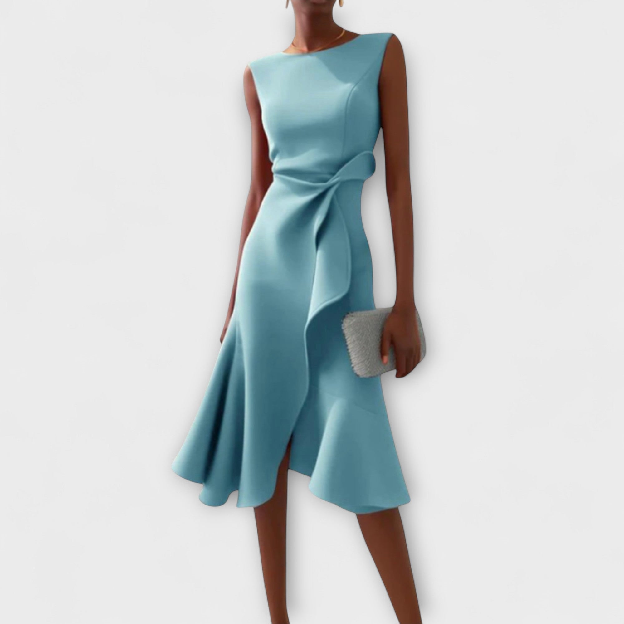 Juliette - Rostrotes drapiertes asymmetrisches Midikleid