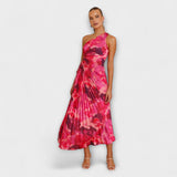 Sienna - Blaues Maxikleid mit Cut-Out und Aquarellmuster