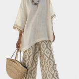 Eduarda - Cremefarbenes elegantes Boho-Chic-Set mit Ikat-Muster