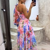 Whitney - Lila One-Shoulder-Maxikleid mit Blüten