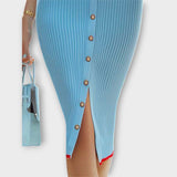Sina - Babyblaues Rippstrick-Bleistiftkleid