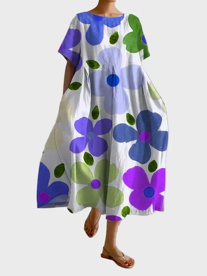 Limettengrünes Kleid mit Blumenmuster