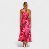 Sienna - Blaues Maxikleid mit Cut-Out und Aquarellmuster