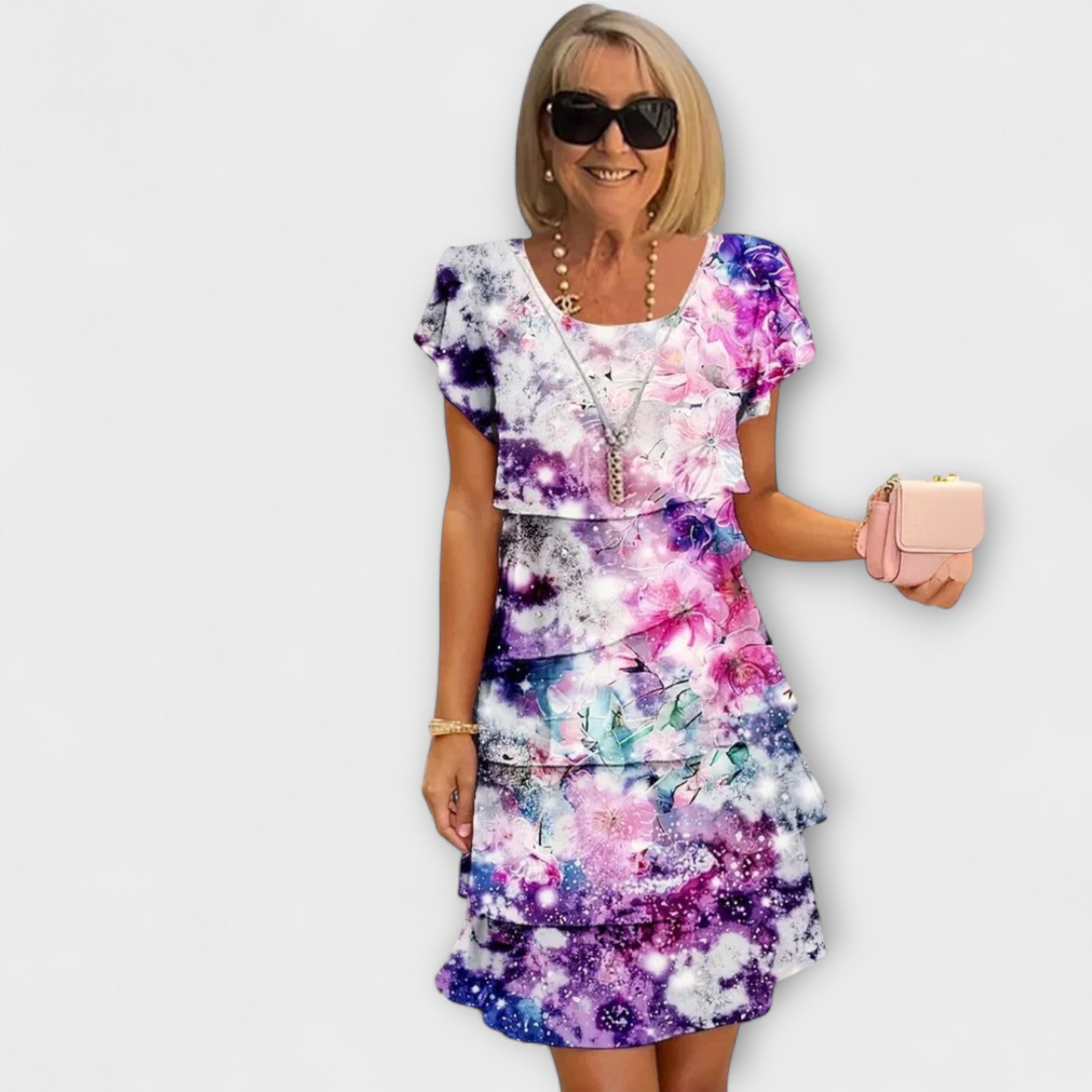 Lillian - Weisses Eleganzkleid mit Blütenmuster