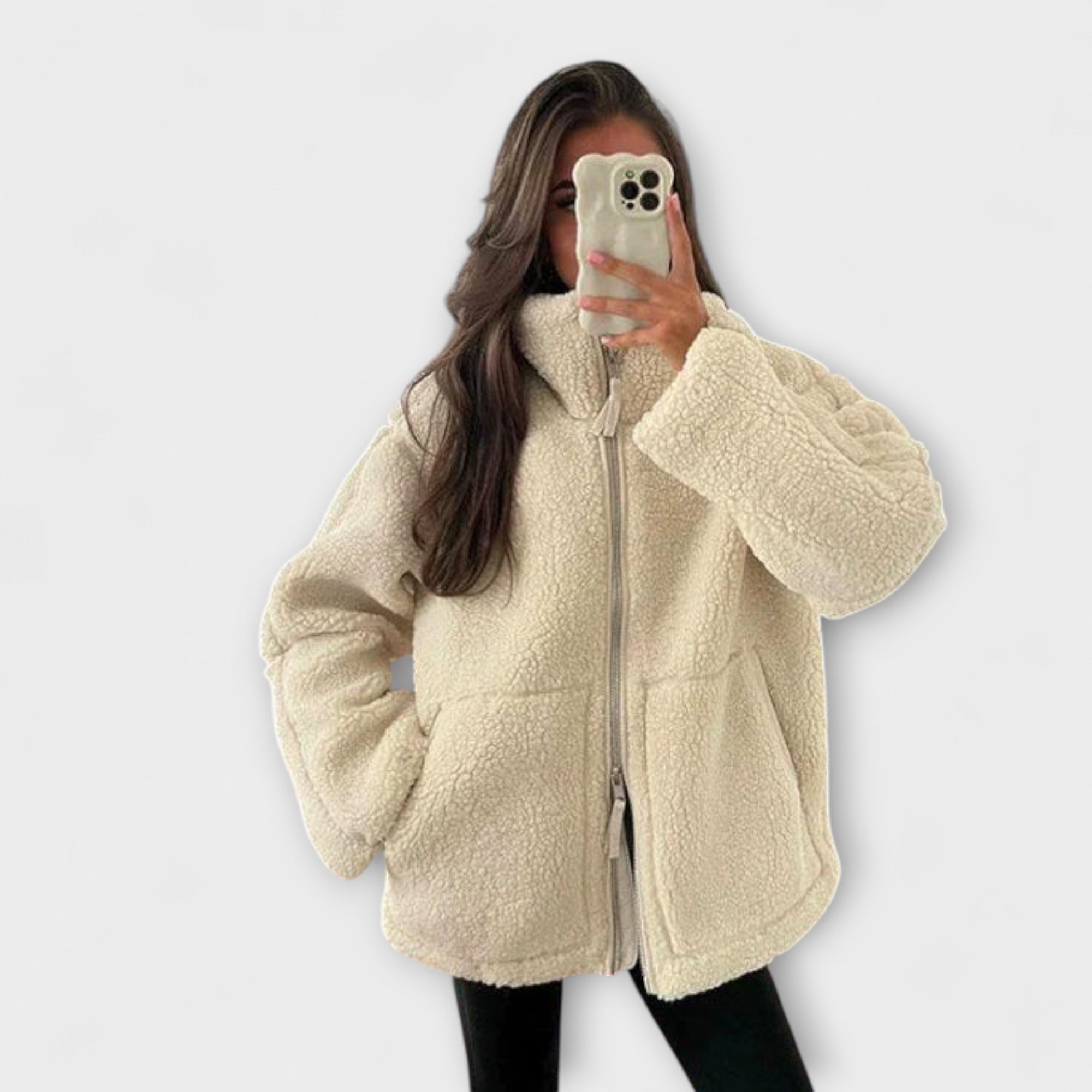 Nuage Polaire - Cremefarbene Oversized-Teddyjacke