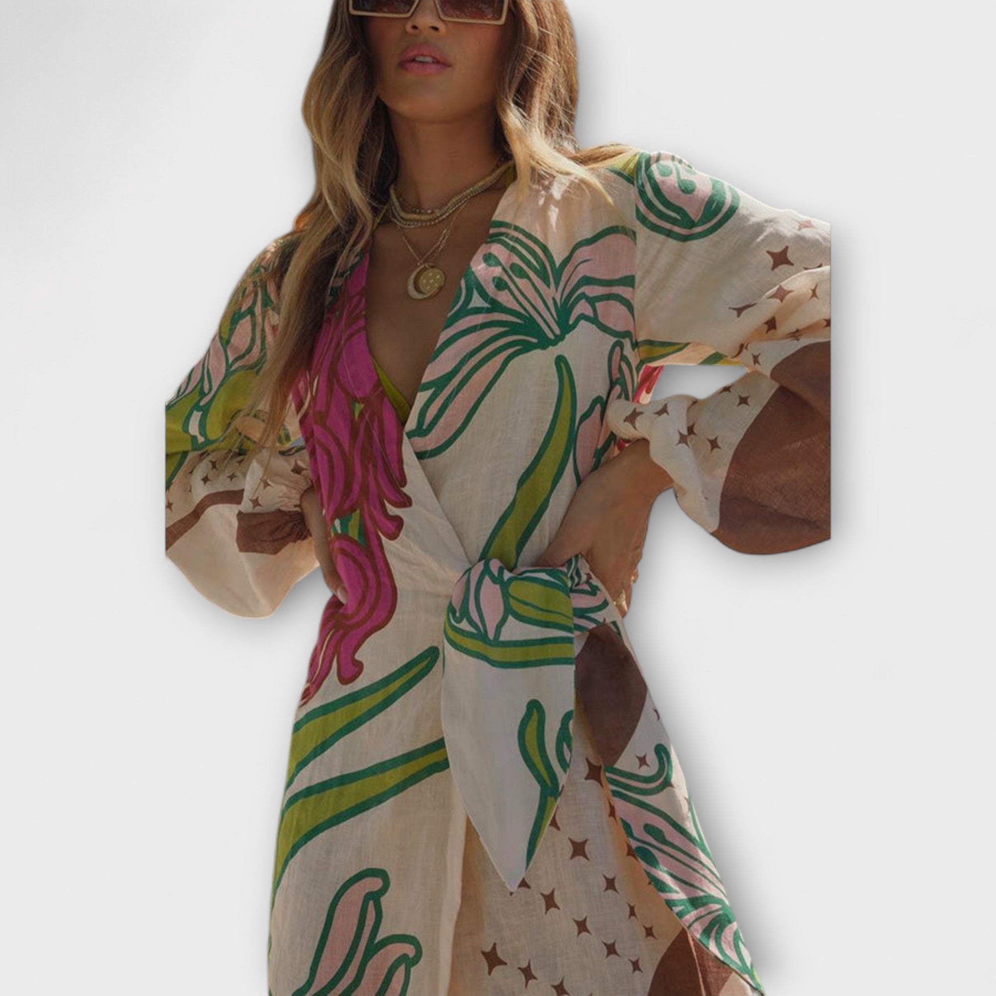 Tracey - Buntes Bindetunika-Maxikleid