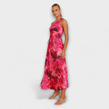 Sienna - Blaues Maxikleid mit Cut-Out und Aquarellmuster
