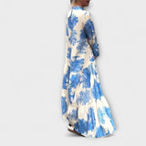 Nerina - Beiges Maxikleid mit Aquarellmuster