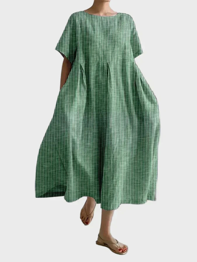 Altrosa Streifen-Leinenkleid