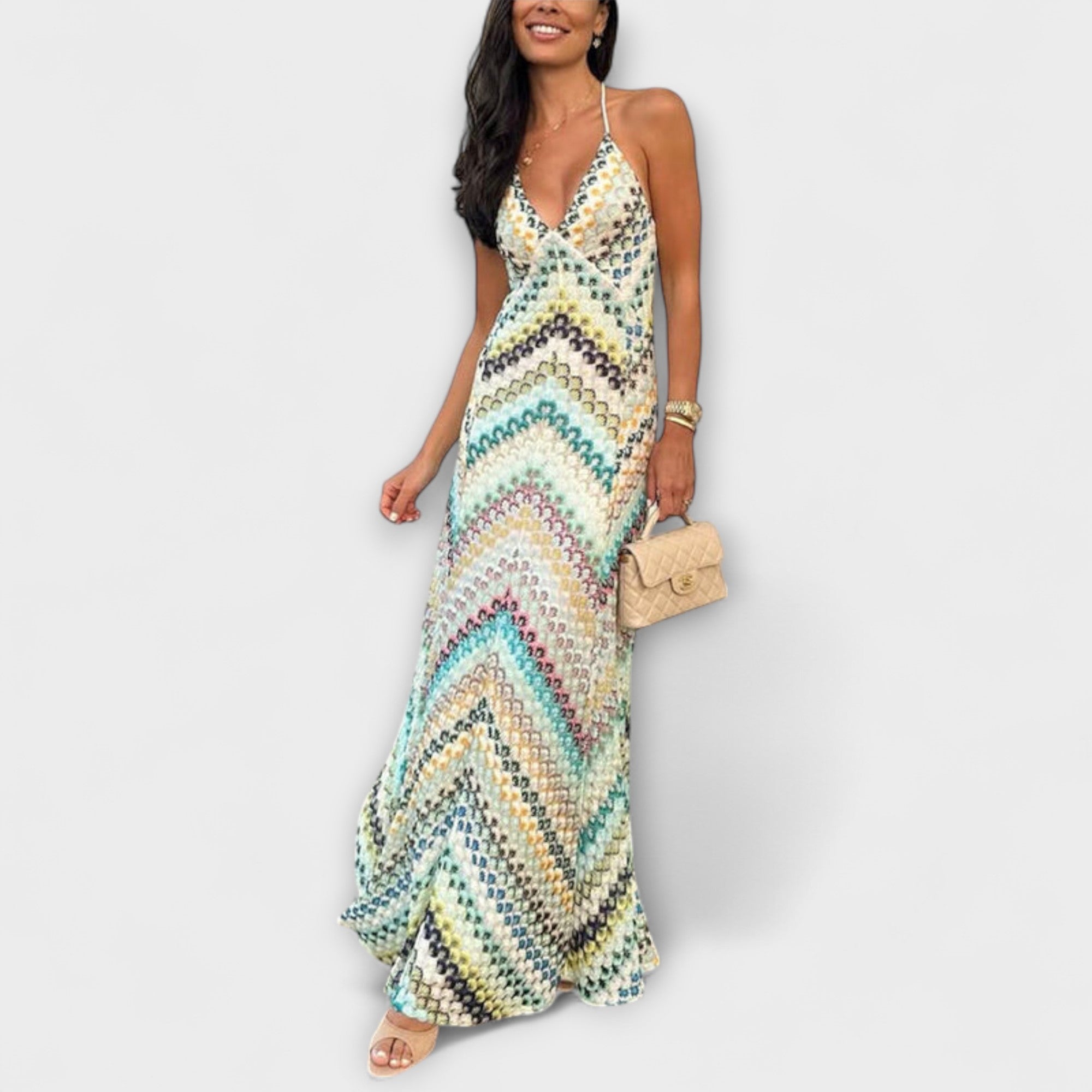 Remi - Maxikleid mit buntem Fischgrätenmuster
