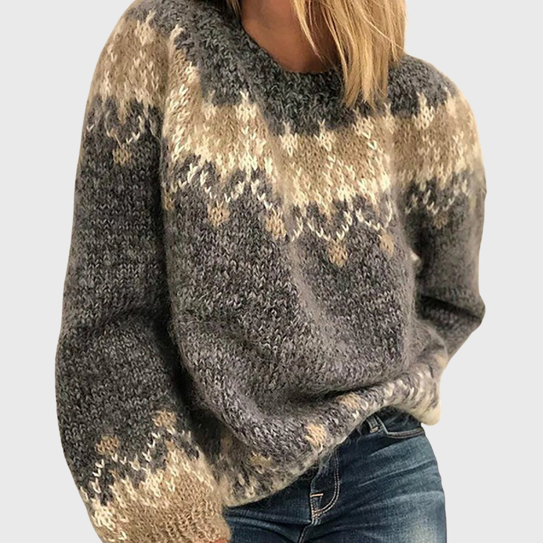 Nikola | Brauner gemütlicher Pullover mit Norweger-Muster
