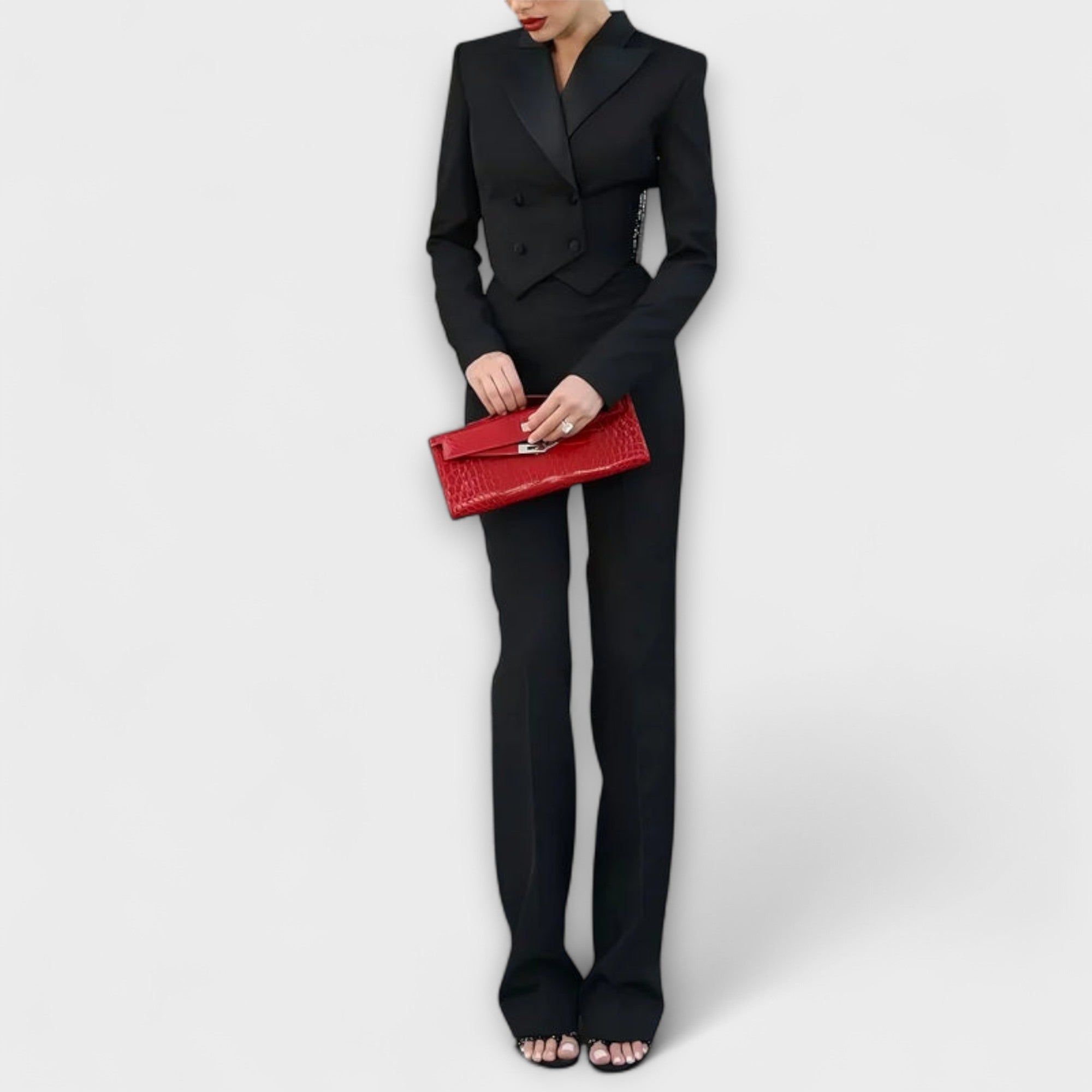 Noa - Schwarzes Blazer-Set mit Perlendetail