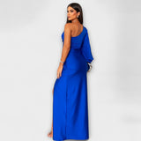 Elisa - Petrolfarbenes One-Shoulder-Kleid mit Raffung