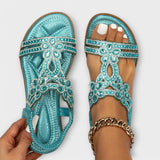 Reinhilde - Türkise Boho-Sandalen mit Strass