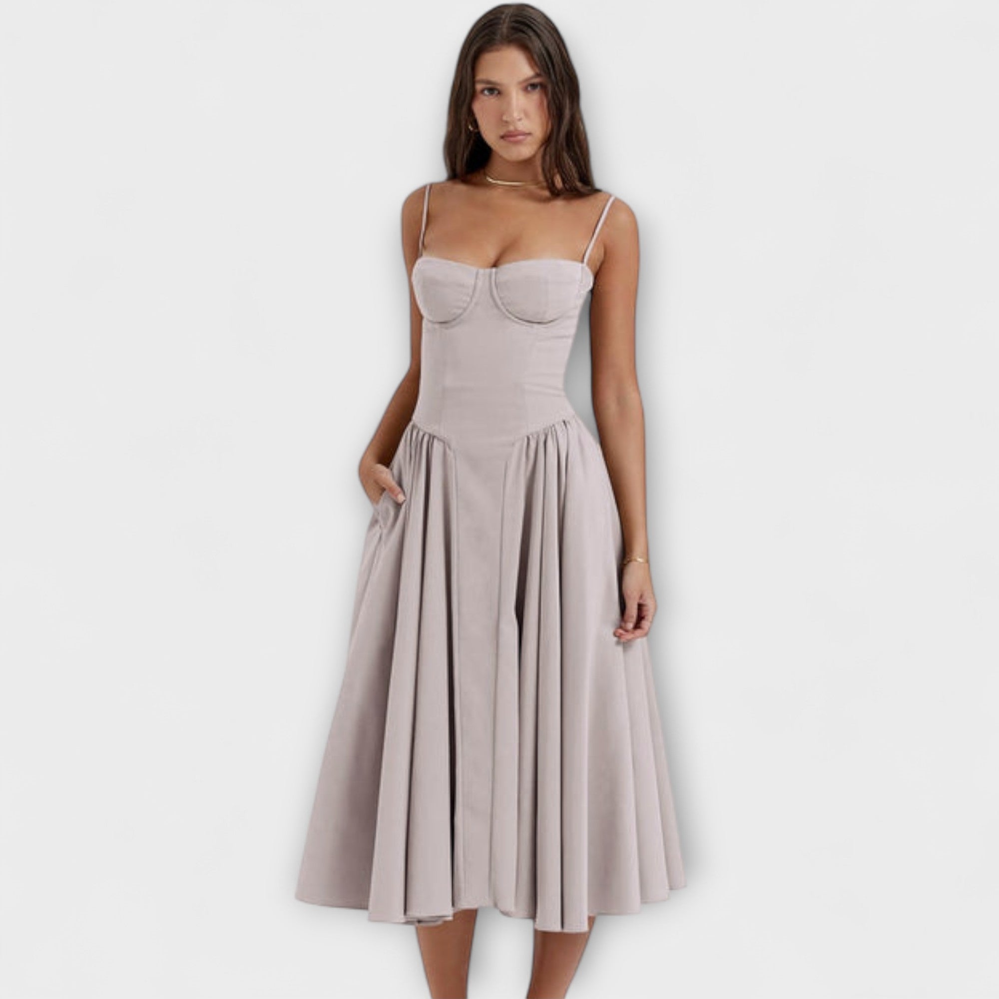 Rosalie - Salbeigrünes ärmelloses Korsettkleid