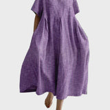 Altrosa Streifen-Leinenkleid