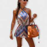 Helina - Bunter rückenfreier Neckholder-Romper
