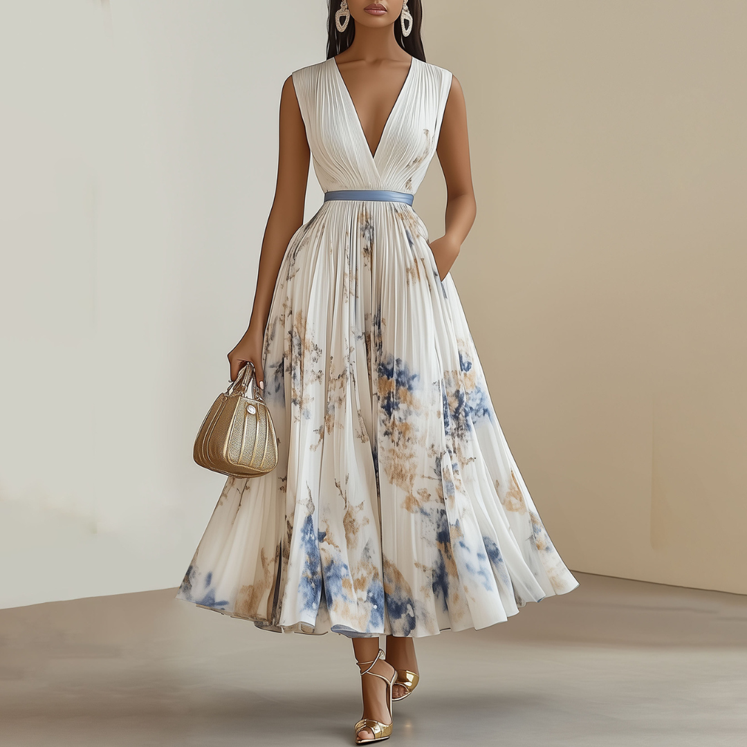 Jéssica - Cremefarbenes Festkleid mit Blütenmuster