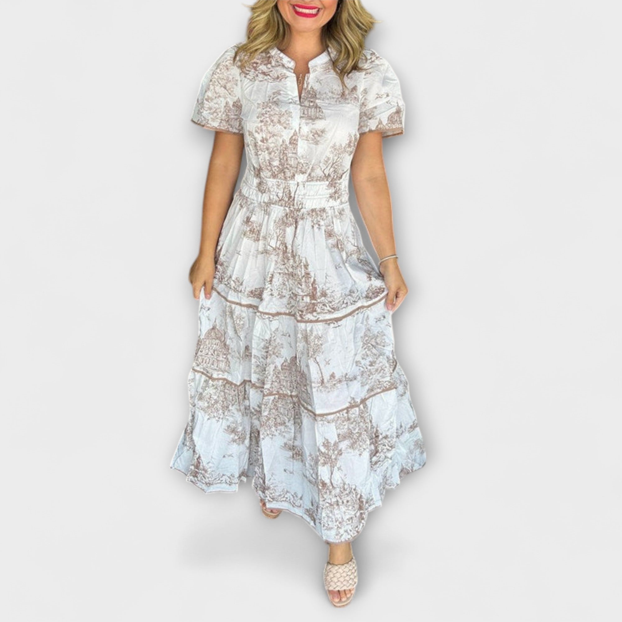 Eliza - Cremefarbenes Toile-Maxikleid mit Spitze
