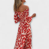 Bella - Rotes Off-Shoulder-Kleid mit Blütenmuster