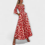Bella - Rotes Off-Shoulder-Kleid mit Blütenmuster