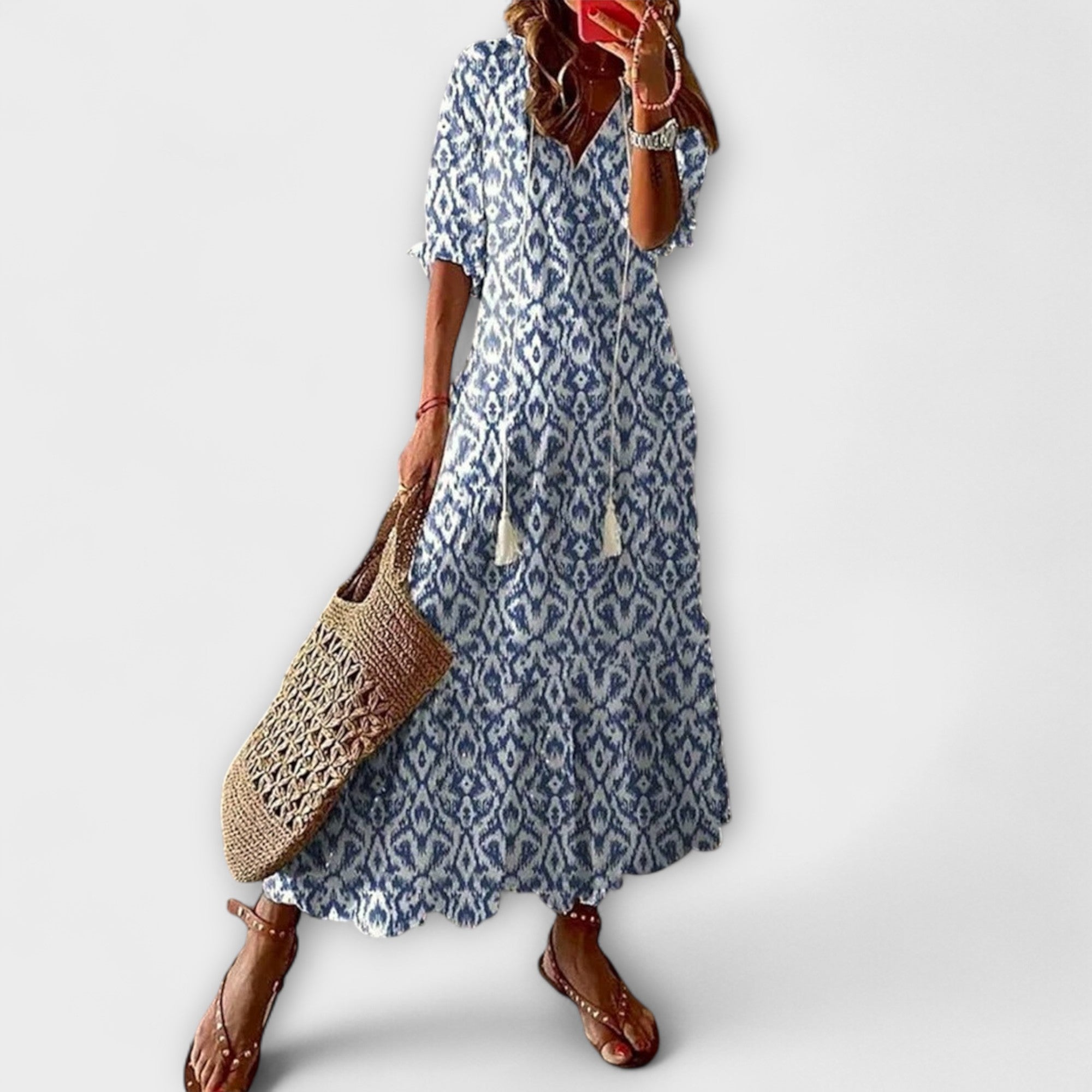 Anna - Cremefarbenes Boho-Sommerkleid mit Blütenmuster