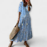 Anna - Cremefarbenes Boho-Sommerkleid mit Blütenmuster