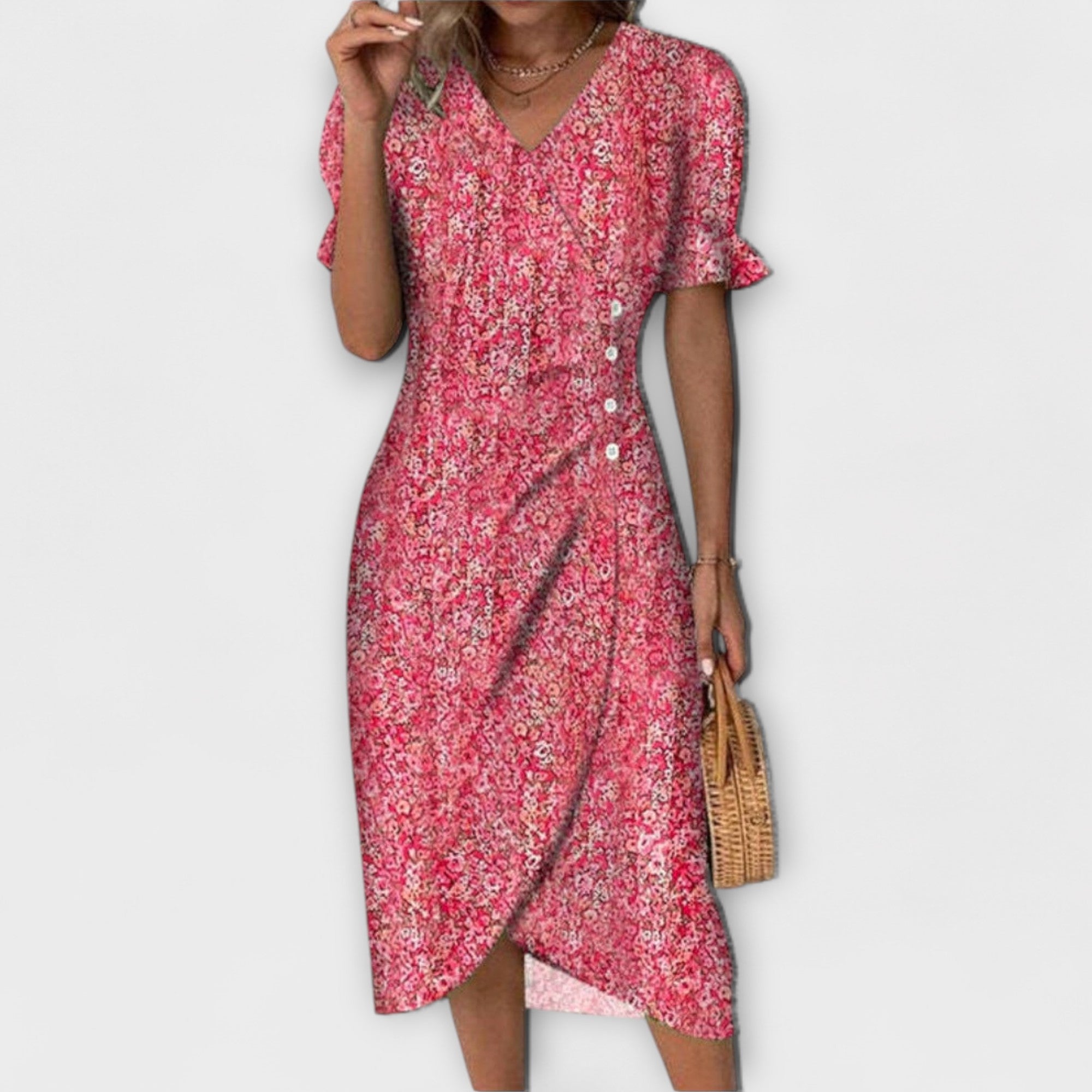 Leda - Grünes Sommerkleid mit Blütenmuster